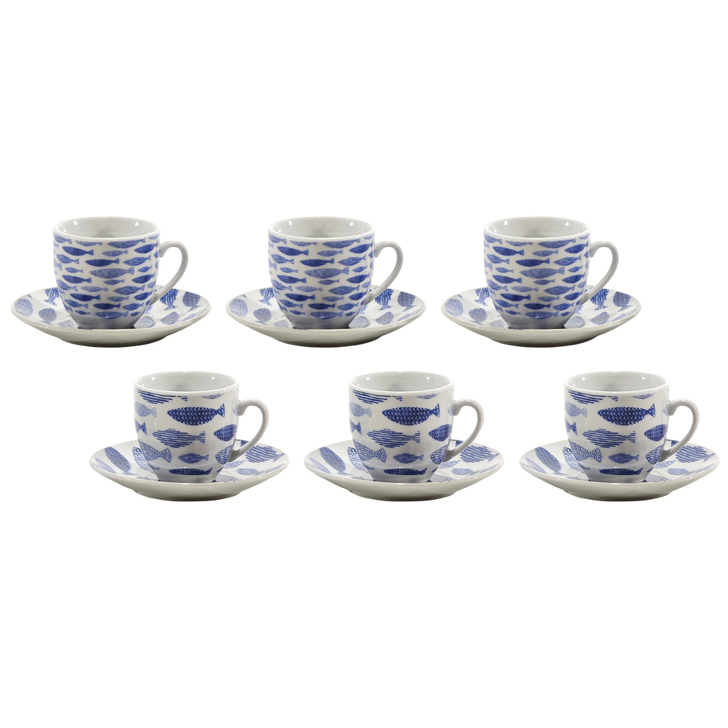 GUSTO CASA - Servizio da caffè in Porcellana 6 tazzine con piattini Motivo Marino Blu
